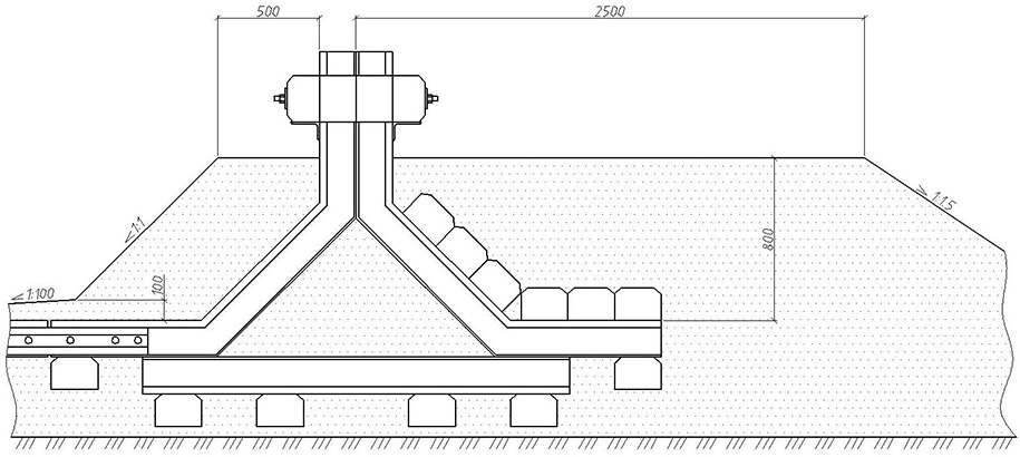Чертёж 2 Балластная призма железнодорожного рельсового путевого тупикового упора