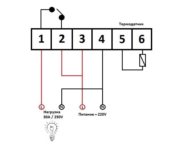 Схема подключения терморегулятора