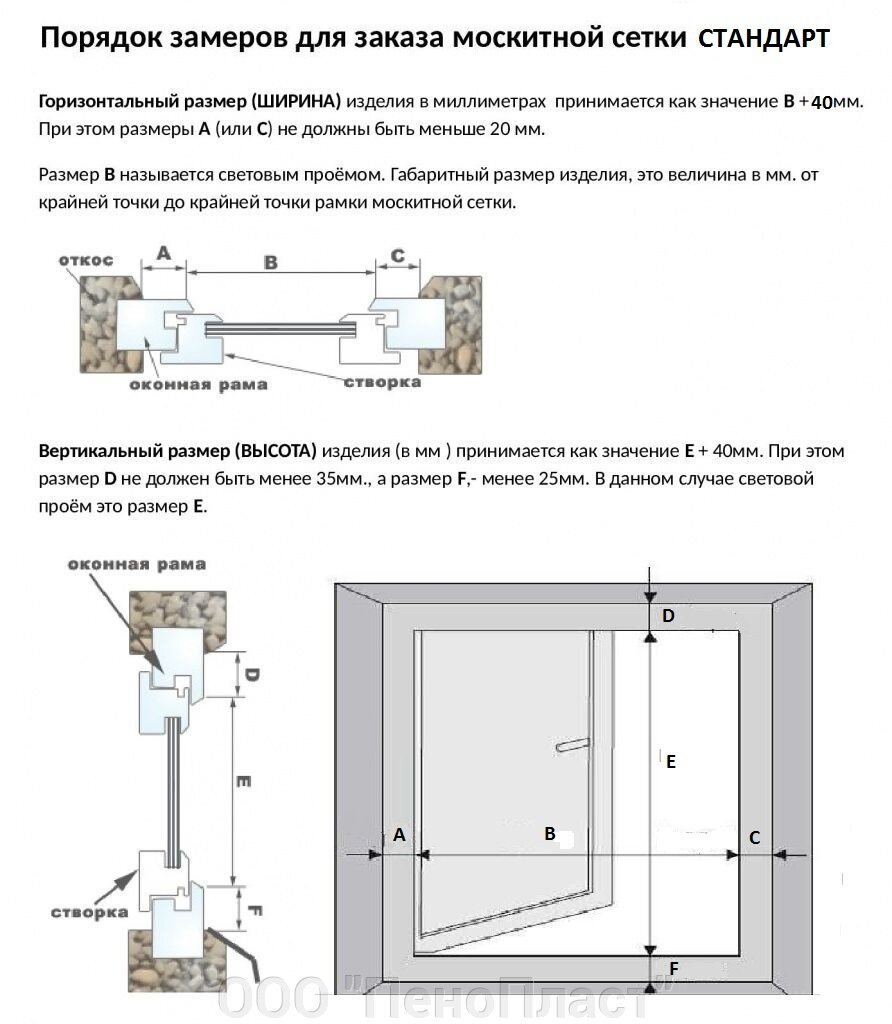 Замер москитной сетки СТАНДАРТ