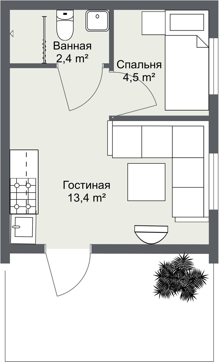 Планировка первого этажа гостевого каркасного дома Сторфорс