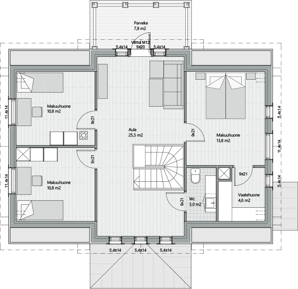 Планировка мансардного этажа Карл 154