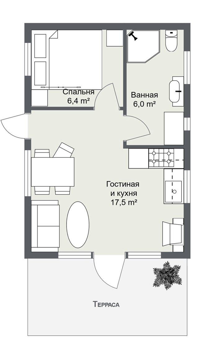 Планировка шведского каркасного одноэтажного дома Югарн