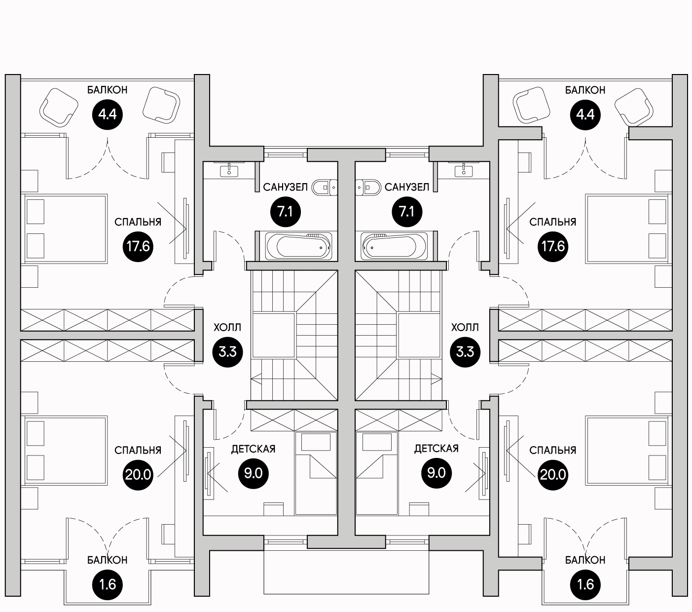 Планировка второго этажа каркасного дома на две семьи