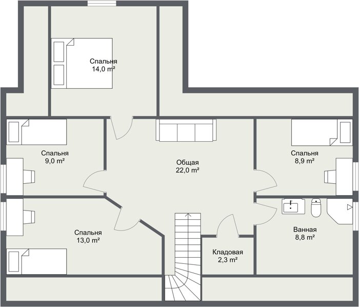 Планировка мансардного этажа финского каркасного дома Нибро