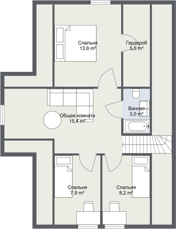 Планировка 1,5 этажного каркасного финского дома Лунд