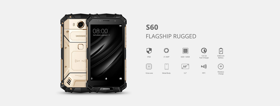 DOOGEE S60 5.2 дюймов Sharp IP68 6GB RAM 64GB ПЗУ MTK Helio P25 Octa Core 2.5GHz 5580MAh 4G Смартфон