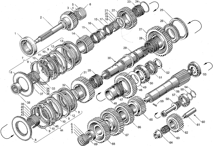 Валы и шестерни коробок передач ЯМЗ 238ВМ5, ЯМЗ 238ВМ7, ЯМЗ 238ВК7 ЯМЗ 238БЕ2