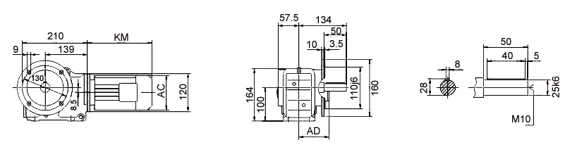Размеры мотор-редуктора KF37 (фланец / цельный вал)