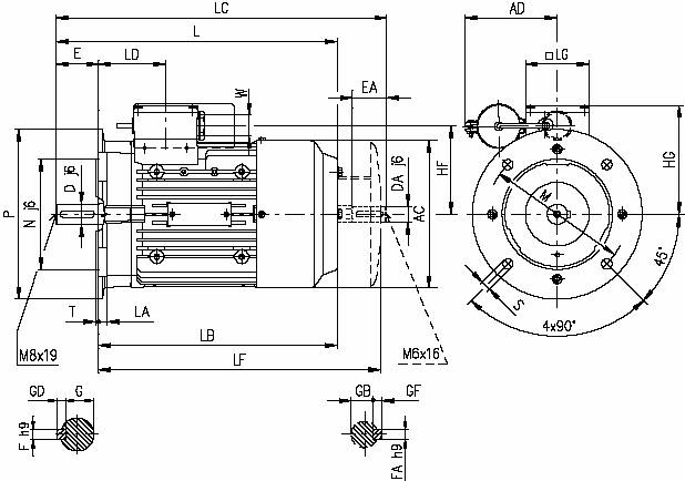 Рис. 2 Габаритные и присоединительные размеры (фланец IMB 5)