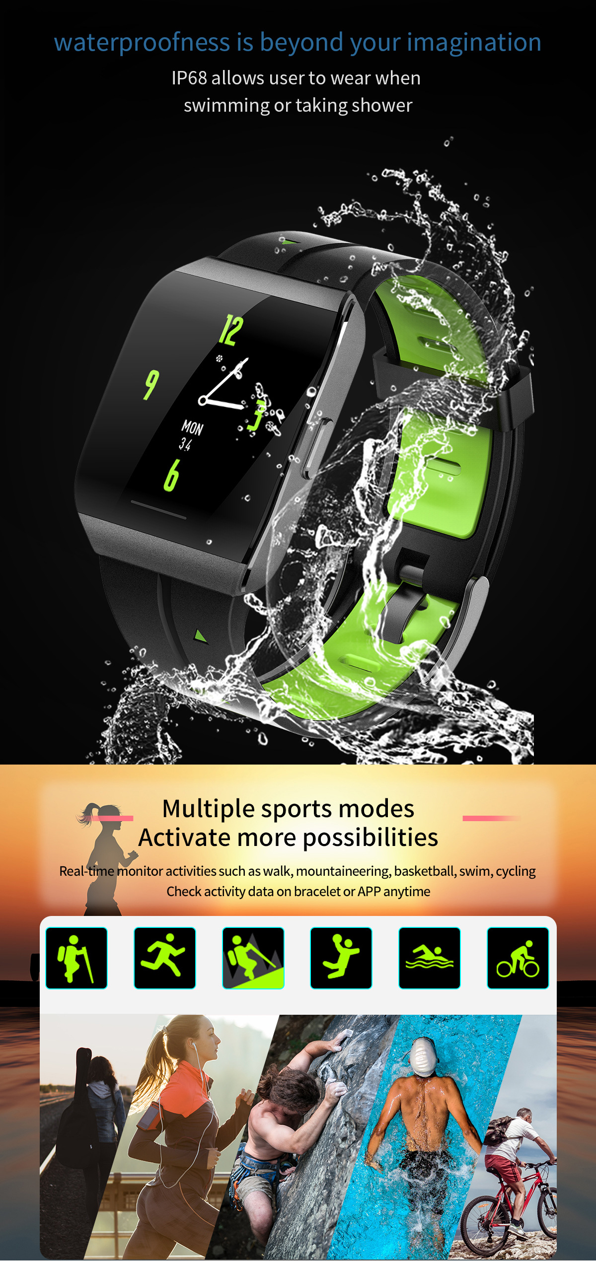 XANES® X1 1,3-дюймовый цветной сенсорный экран IP68 Водонепроницаемы Smart Watch Секундомер Фитнес Спортивный браслет - фото 3