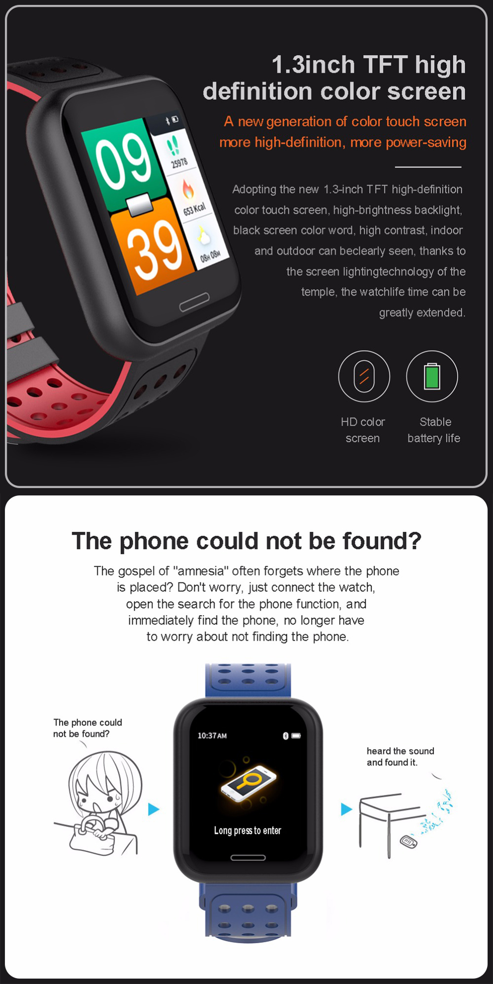 XANES C68 1,3-дюймовый цветной сенсорный экран Водонепроницаемы Smart Watch, несколько спортивных режимов, браслет Фитне - фото 3