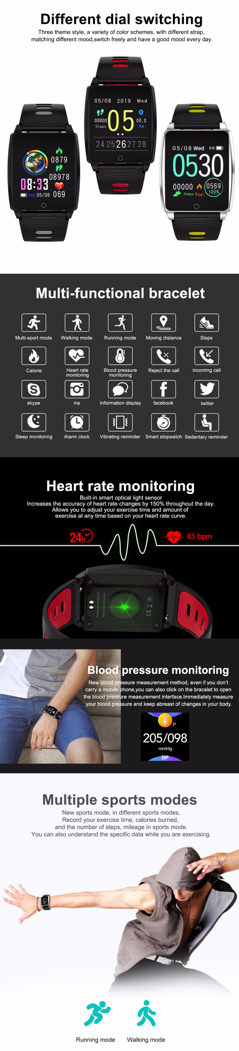 XANES® AK18 1,3 '' IPS Сенсорный экран Водонепроницаемы Smart Watch Дистанционный камера Фитнес Браслет - фото 2