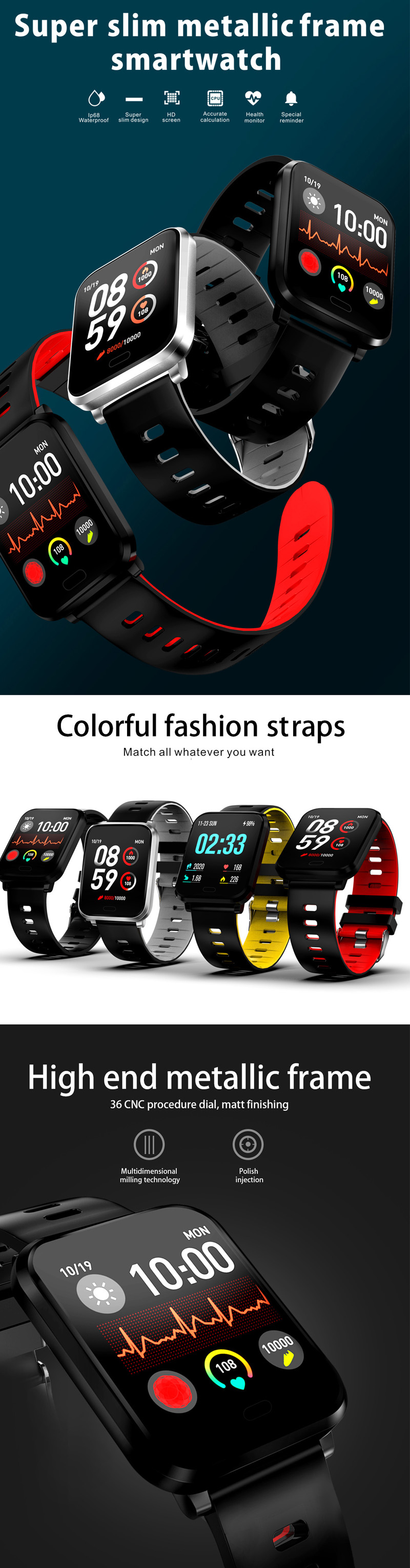 XANES K10 1,3-дюймовый цветной сенсорный экран Водонепроницаемы Smart Watch Несколько спортивных браслет Фитнес - фото 1