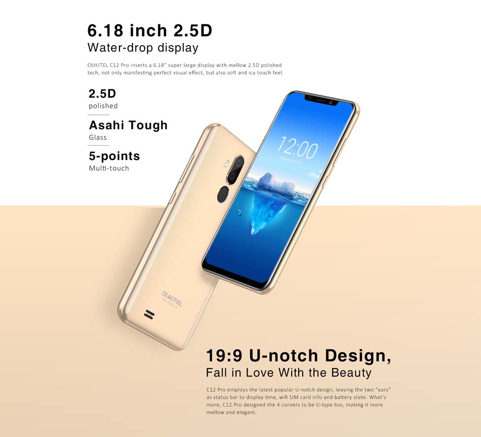OUKITEL C12 Pro 6.18 Inch Android 8.1 3300mAh 2GB RAM 16GB ROM MT6739 1.3GHz Quad Core 4G Smartphone