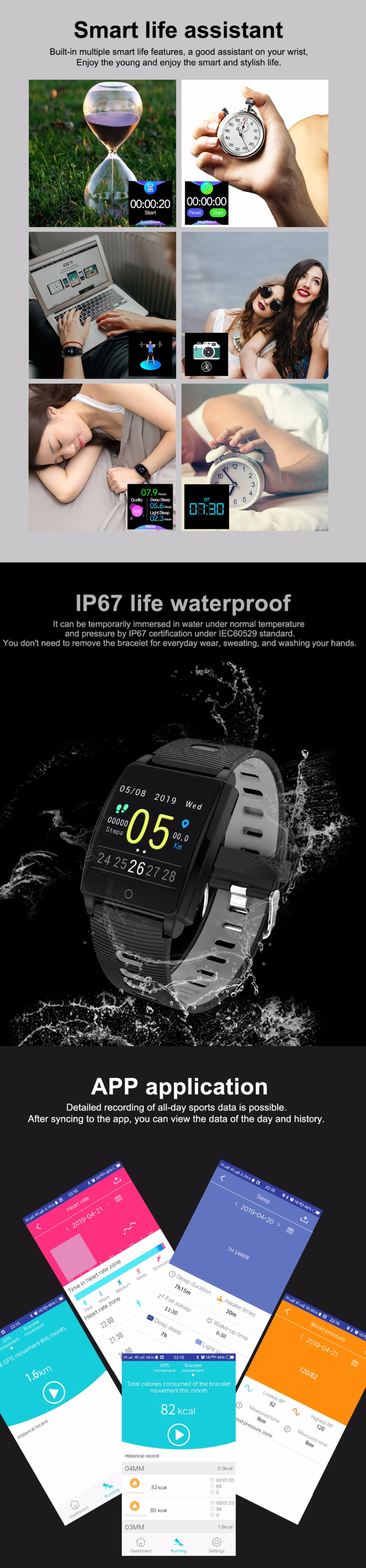 XANES® AK18 1,3 '' IPS Сенсорный экран Водонепроницаемы Smart Watch Дистанционный камера Фитнес Браслет - фото 3