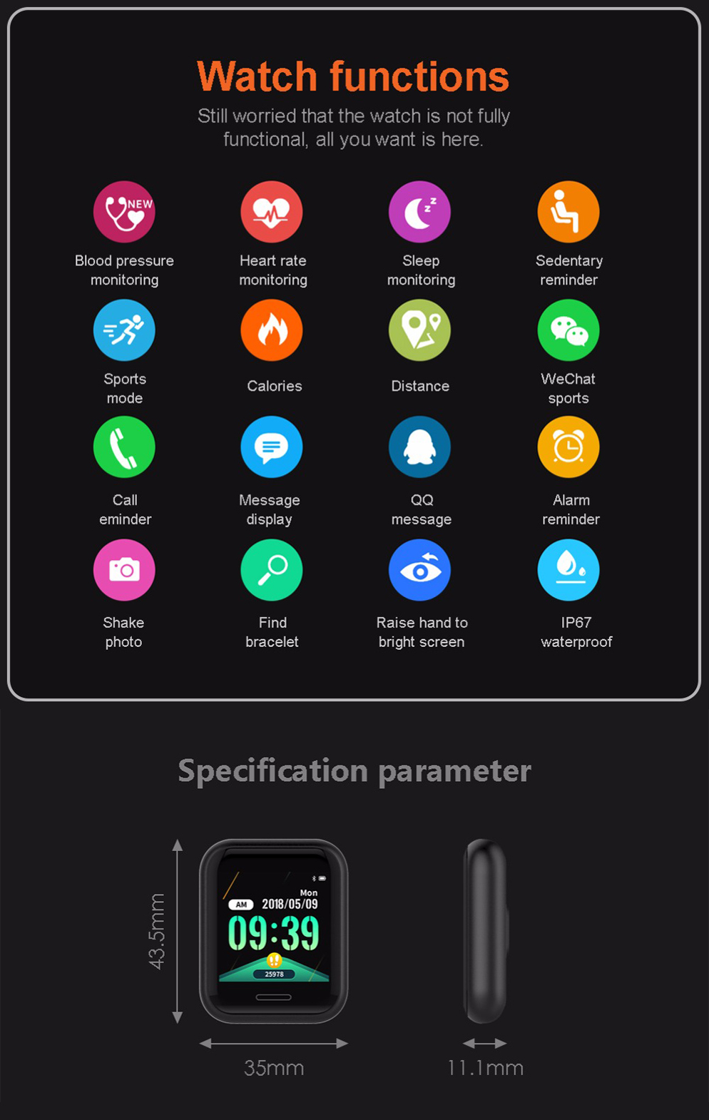 XANES C68 1,3-дюймовый цветной сенсорный экран Водонепроницаемы Smart Watch, несколько спортивных режимов, браслет Фитне - фото 6