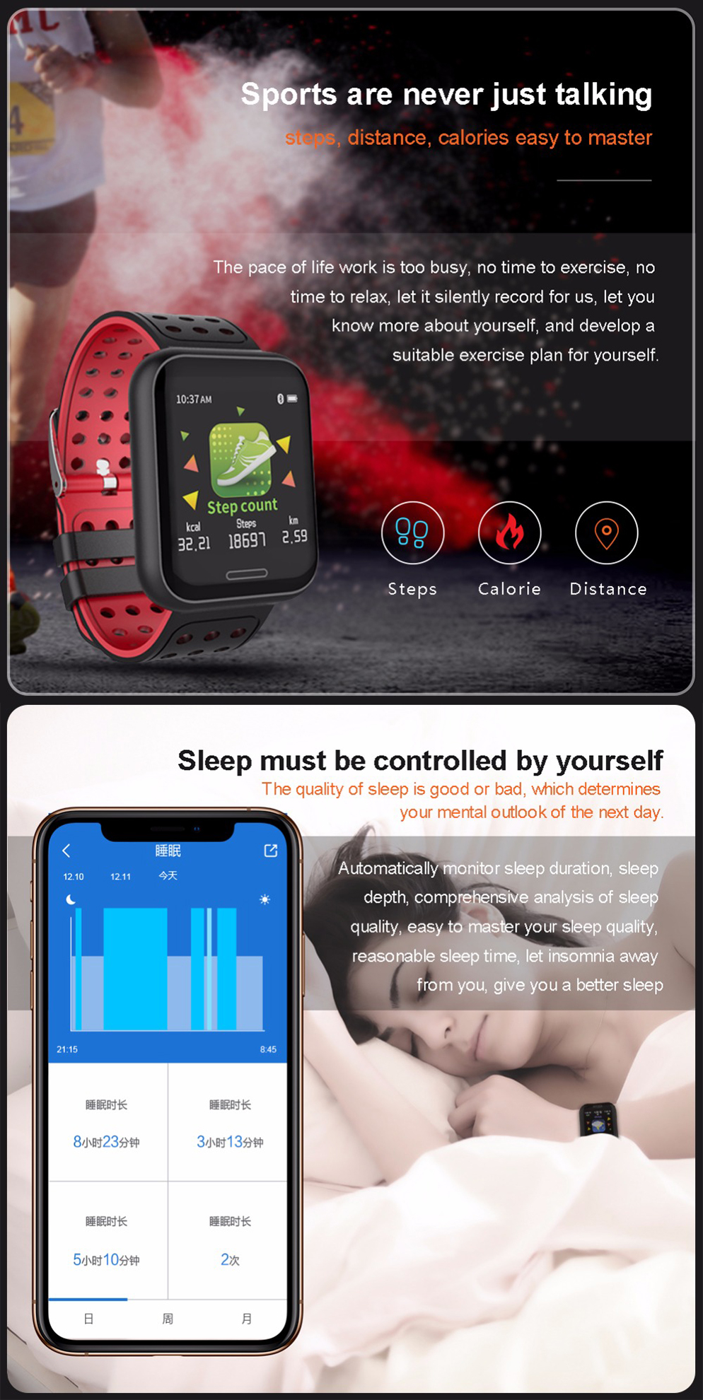 XANES C68 1,3-дюймовый цветной сенсорный экран Водонепроницаемы Smart Watch, несколько спортивных режимов, браслет Фитне - фото 2