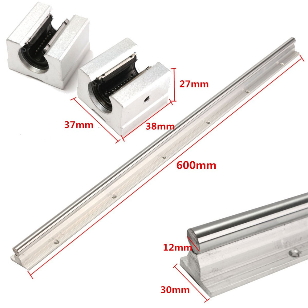 SBR12 600mm Linear Rail Shaft Rod with 2 SBR12UU Block
