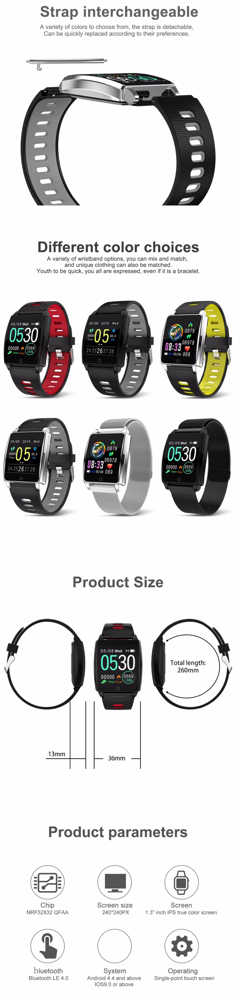 XANES® AK18 1,3 '' IPS Сенсорный экран Водонепроницаемы Smart Watch Дистанционный камера Фитнес Браслет - фото 5